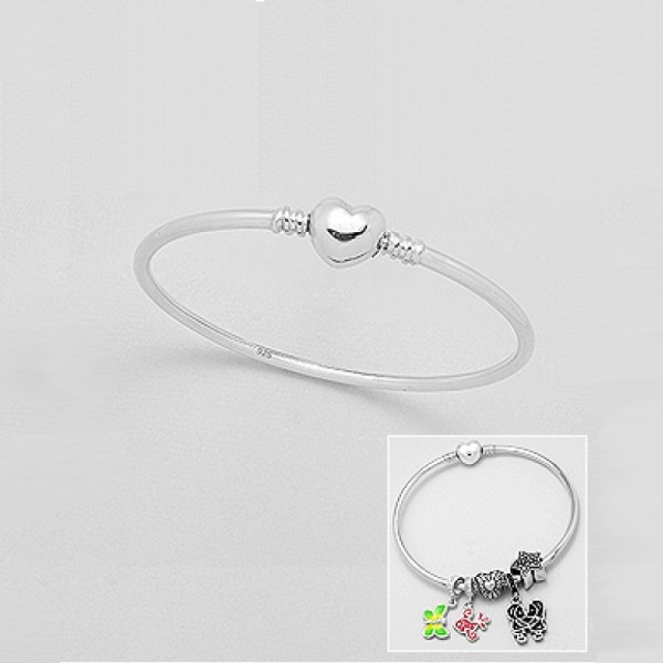 Srebrna zapestnica za obeske s srčkom