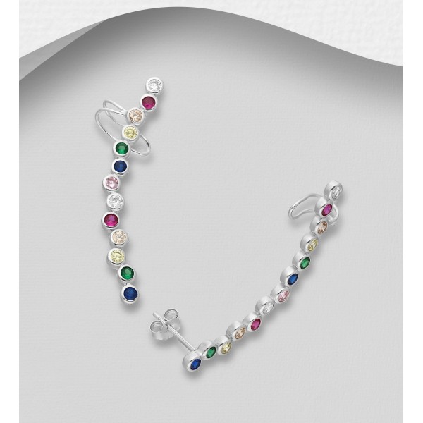 Srebrni uhani  okrašeni z barvnimi cirkoniji