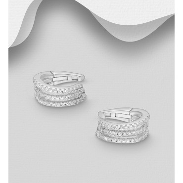 Manšetni srebrni uhani okrašeni s cirkoniji