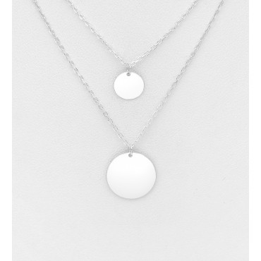 Srebrna ogrlica z dvema obeskoma v obliki okroglih ploščic