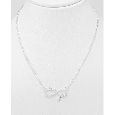 Srebrna ogrlica s simbolom neskončnosti in napisom "Love you"